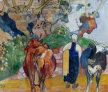 Поль Гоген Крестьянки с коровами в ландшафте-1890